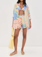 Playa Boyfriend Tropical Leaf Printed Short Set Flowering Girl
