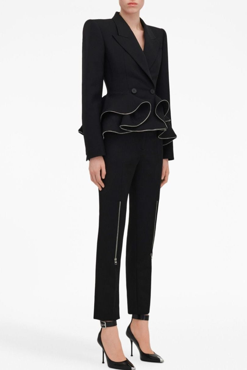 Pamely Peplum Ruffle Blazer - Black Flowering Girl