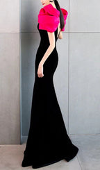 Red Puff Sleeve Black Maxi Dress Flowering Girl