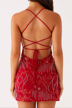Vietta Sequin Cami Mini Dress In Red Flowering Girl