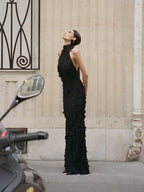 Melba Black Halter Maxi Dress Flowering Girl