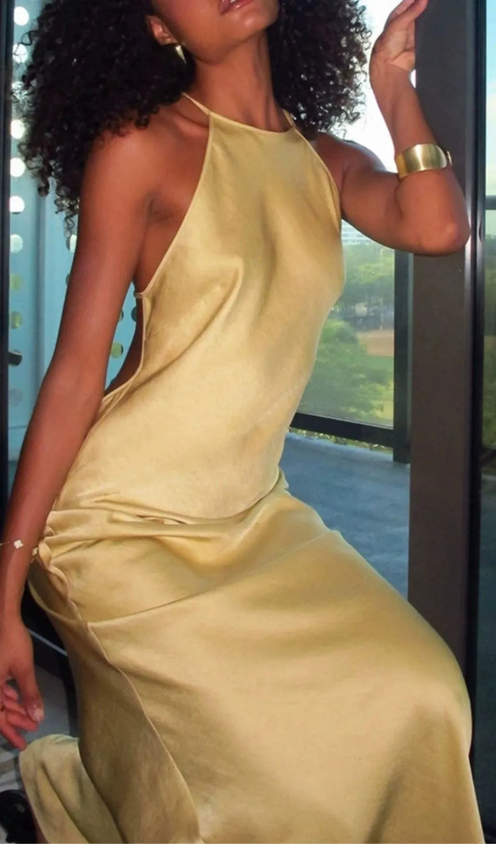 Laure Light Gold Backless Maxi Dress Flowering Girl