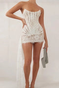 White Lace Corset Draped Mini Dress Flowering Girl