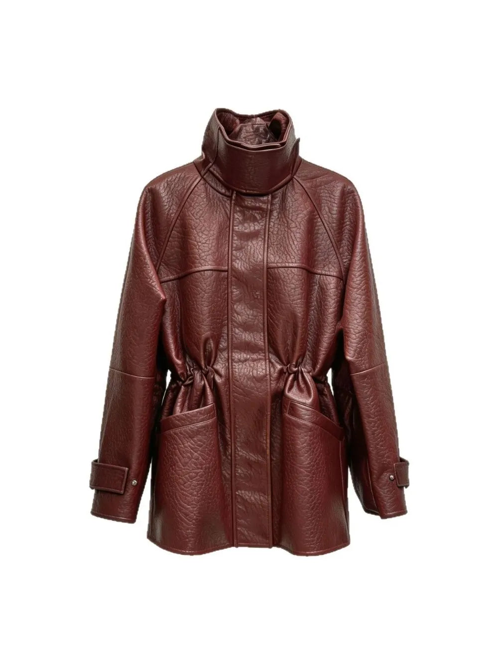 Malu PU Leather Drawstring Jacket Flowering Girl