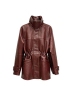 Malu PU Leather Drawstring Jacket Flowering Girl