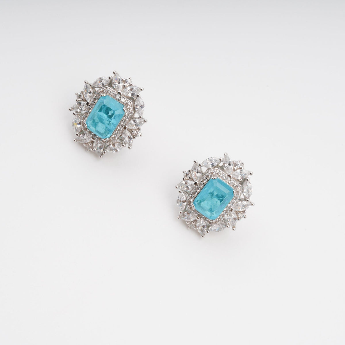 Kaisu Aquamarine Emerald Cut Gemstone Sterling Silver Earrings Flowering Girl