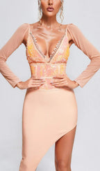 Sequin Irregular Midi Dress In Pink Flowering Girl