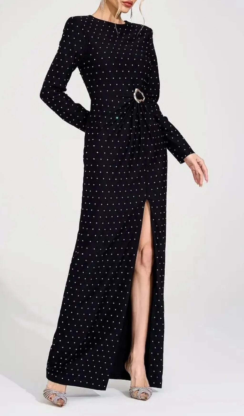 Roxanne Black Diamond High Slit Maxi Dress Flowering Girl
