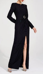 Roxanne Black Diamond High Slit Maxi Dress Flowering Girl