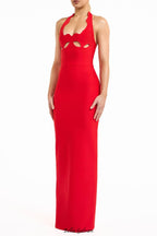 Lara Cutout Backless Halter Bandage Maxi Dress In Red Flowering Girl