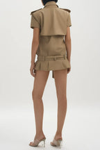 Thatca Double Breasted Trench Mini Dress - Khaki Flowering Girl