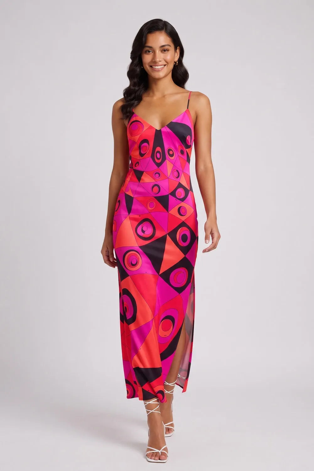 Hot Pink Satin Column Slip Dress Flowering Girl