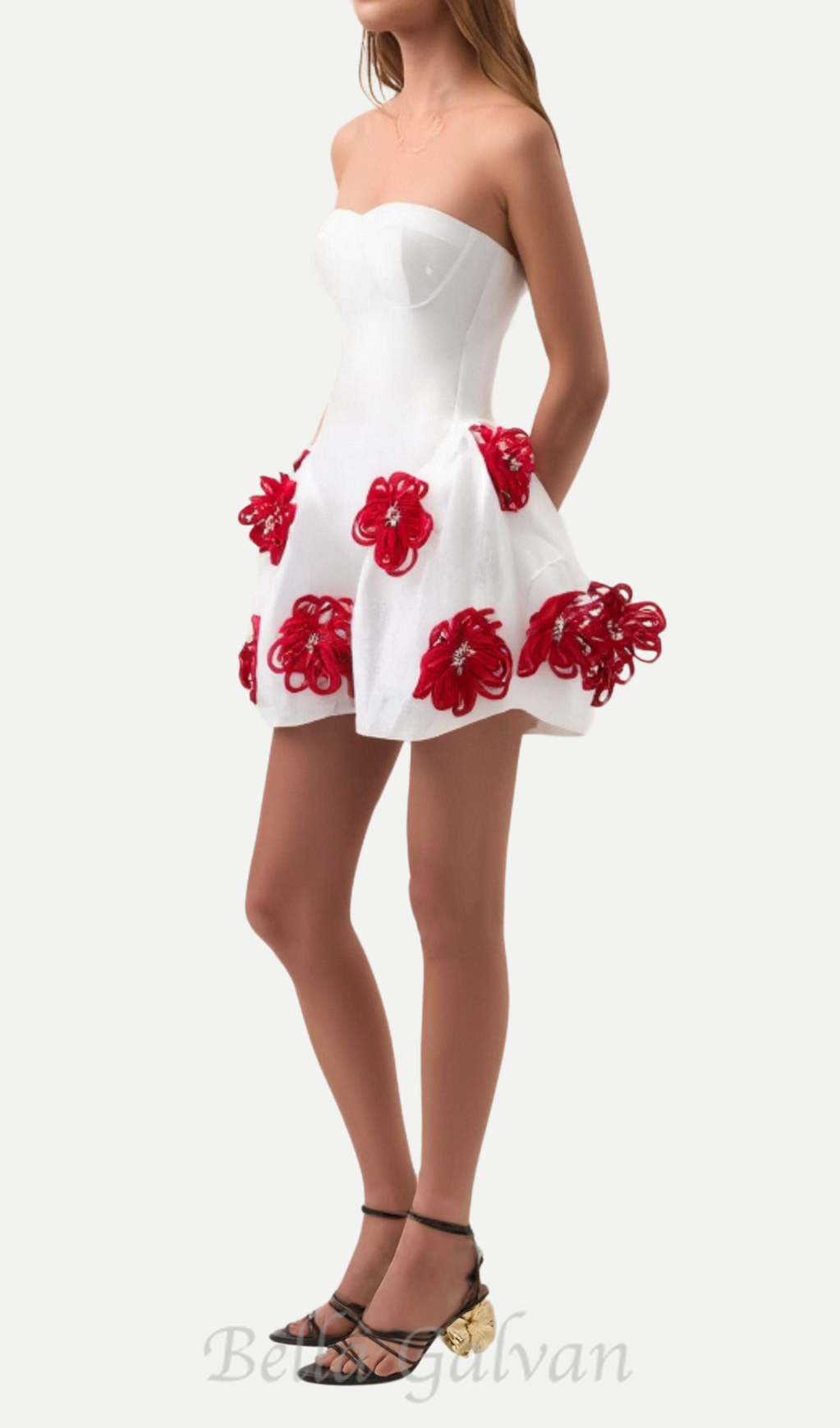 alaniade white 3d flower puffy mini dress Flowering Girl
