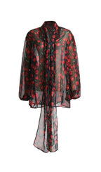 Cherry Printed See Through Blouse Flowering Girl
