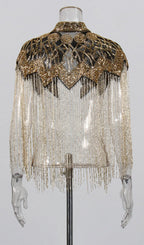 Idana Gold Beaded Fringed Shawl Flowering Girl