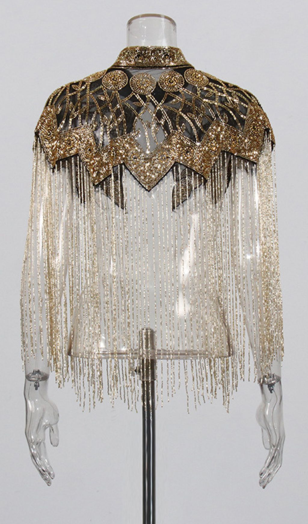 Idana Gold Beaded Fringed Shawl Flowering Girl