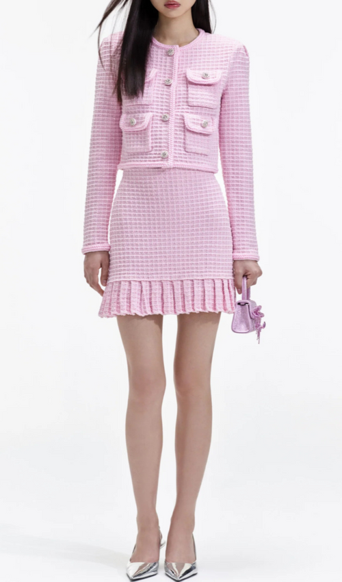 Arwen Pink Sequin Textured Knit Suit Flowering Girl