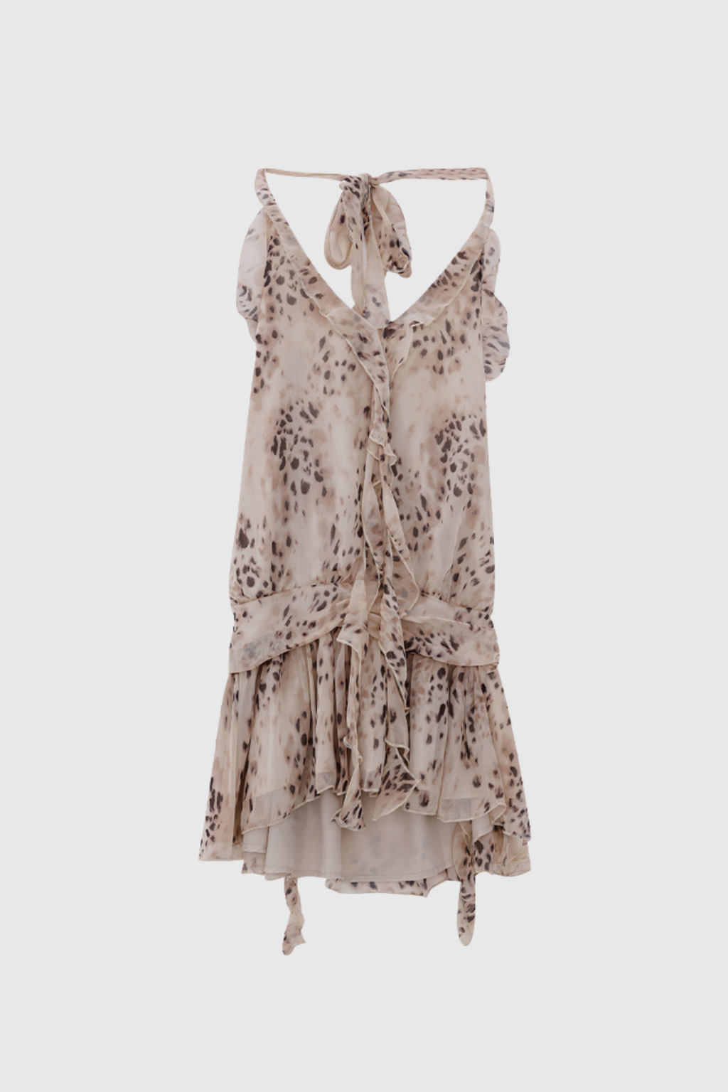Beyza Leopard Halter Neck Ruch Mini Dress Flowering Girl