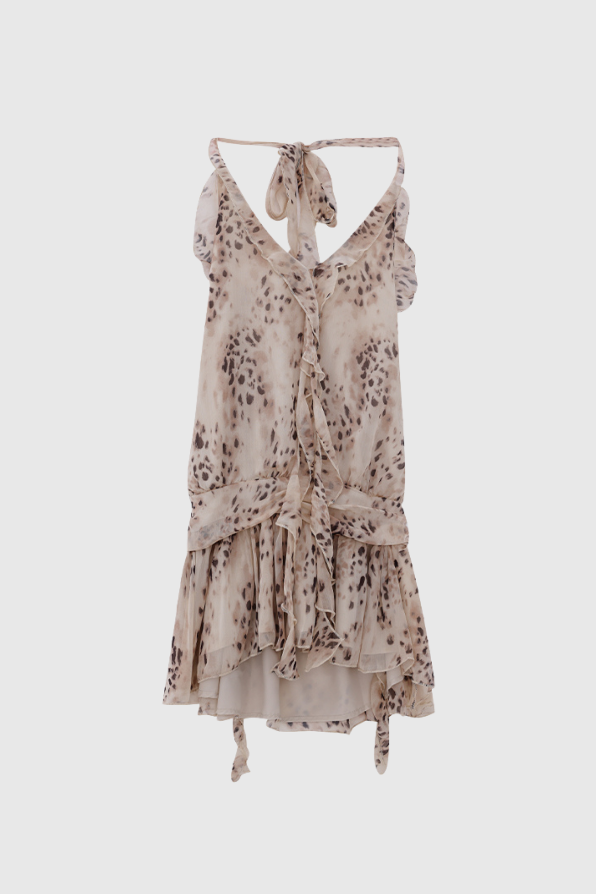 Beyza Leopard Halter Neck Ruch Mini Dress Flowering Girl
