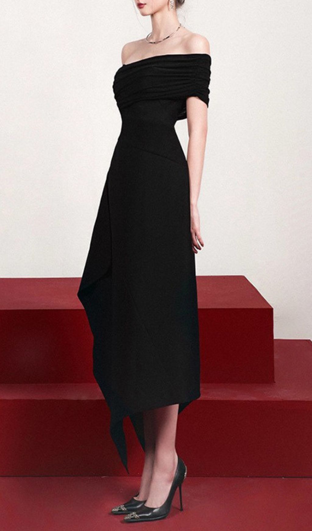 Iris Black Off-Shoulder Irregular Hem Maxi Dress Flowering Girl