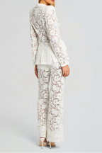 Elvira v-Neck Lace Blazer Set In White Flowering Girl