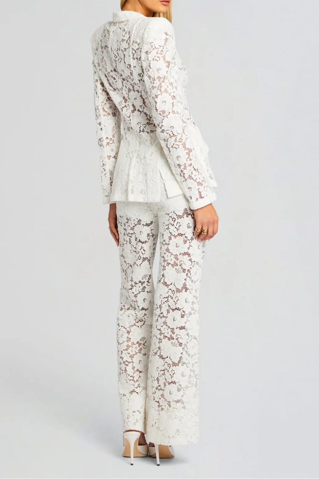 Elvira v-Neck Lace Blazer Set In White Flowering Girl
