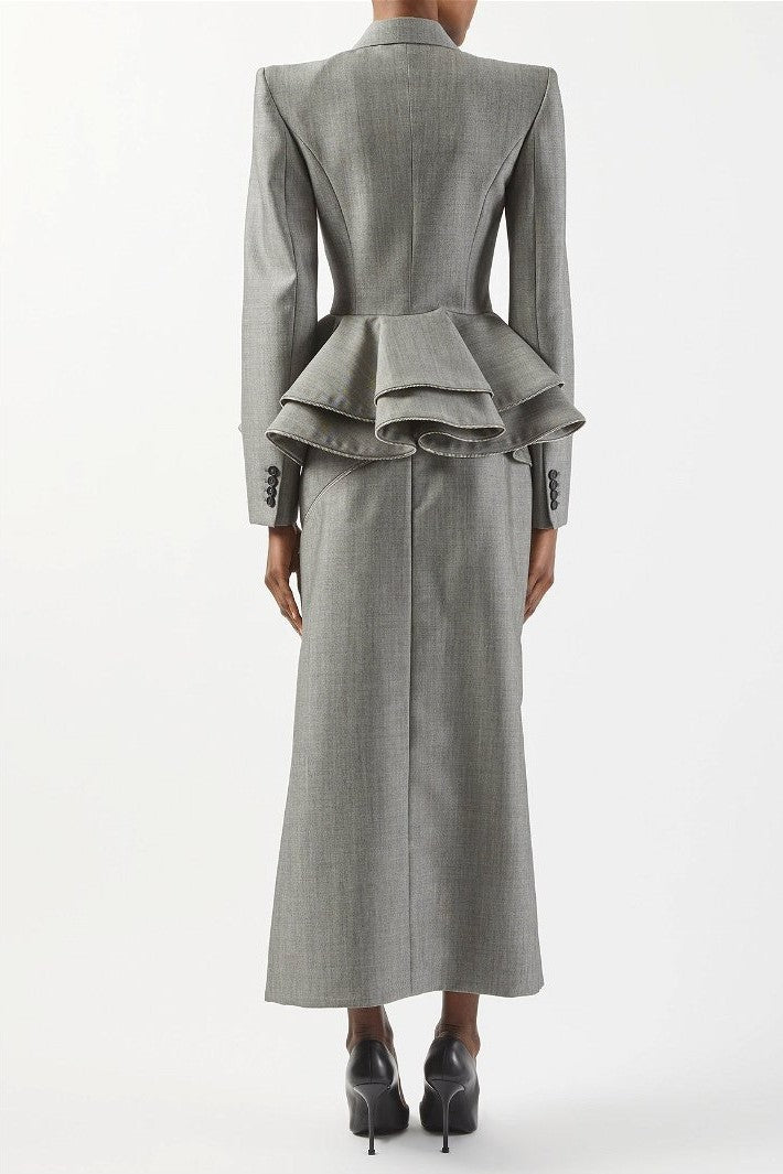 Pamely Peplum Ruffle Blazer - Grey Flowering Girl