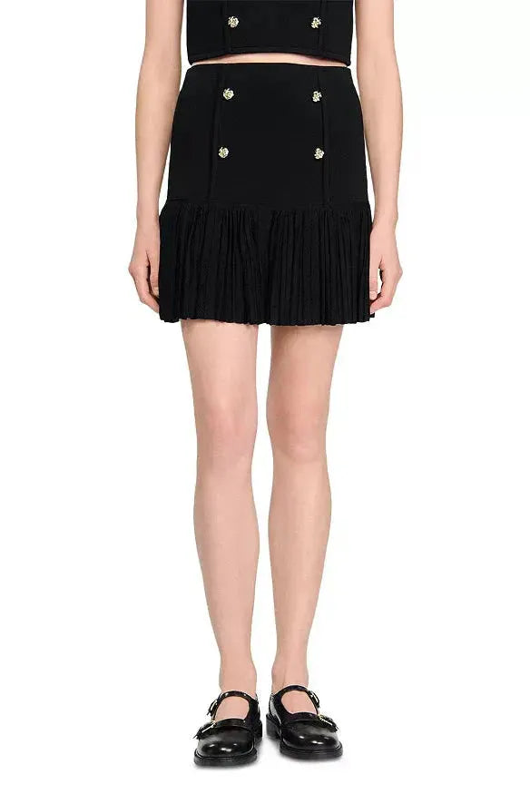 Marcia Black Double Breasted Ruffle Mini Skirt Flowering Girl