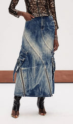 Jamie Deconstruct Bleached Denim Maxi Skirt Flowering Girl