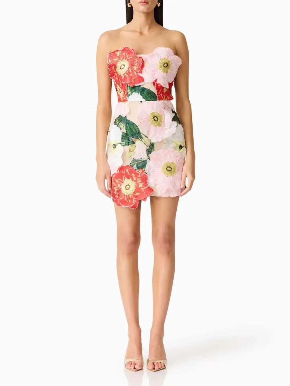 Mildred Strapless Flower Embroidery Mini Dress Flowering Girl