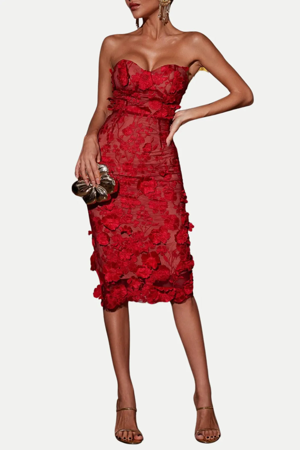 Jameson Strapless Flower Midi Dress Flowering Girl