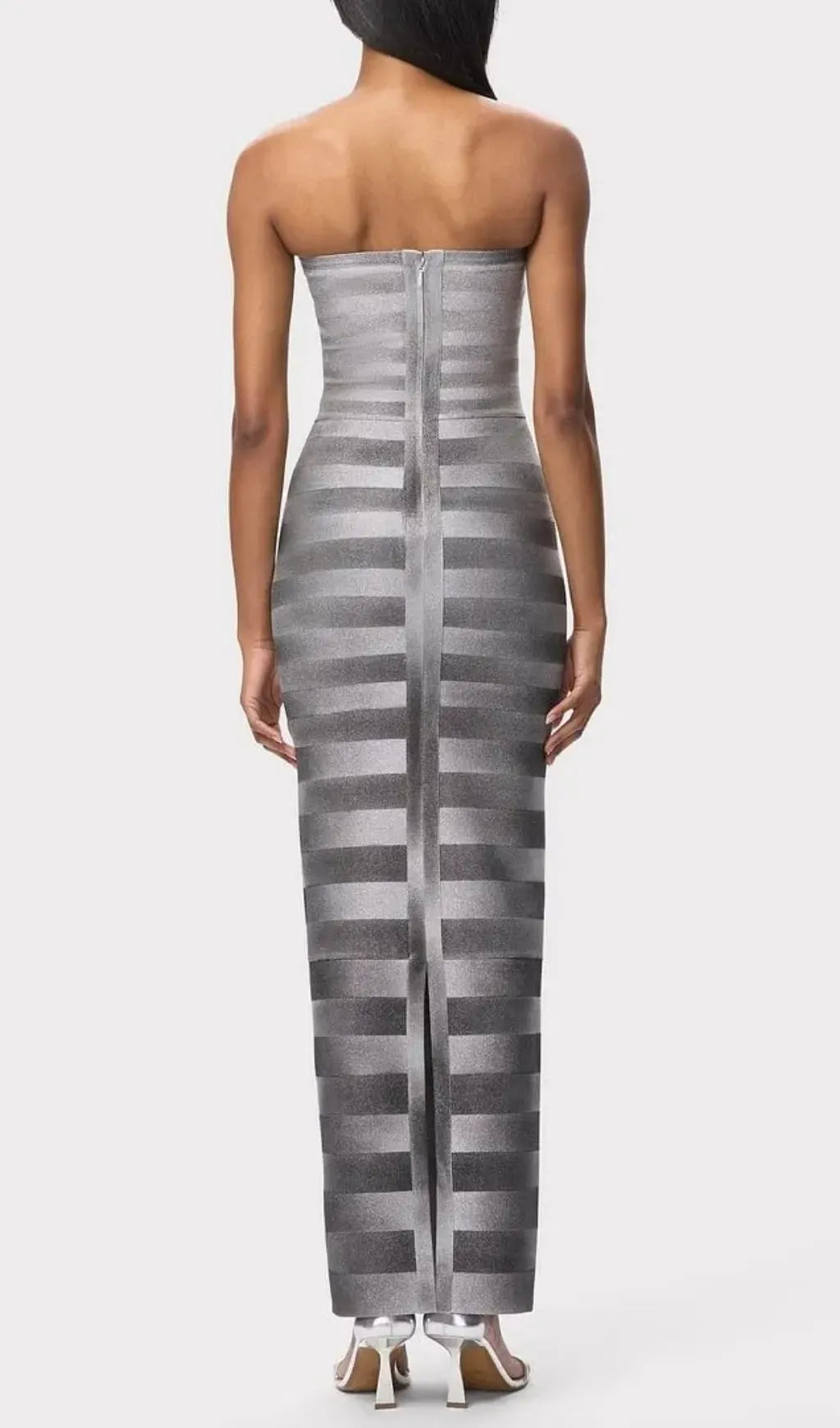 Janice Grey Stripes Bling Detail Bandage Maxi Dress In Silver Flowering Girl