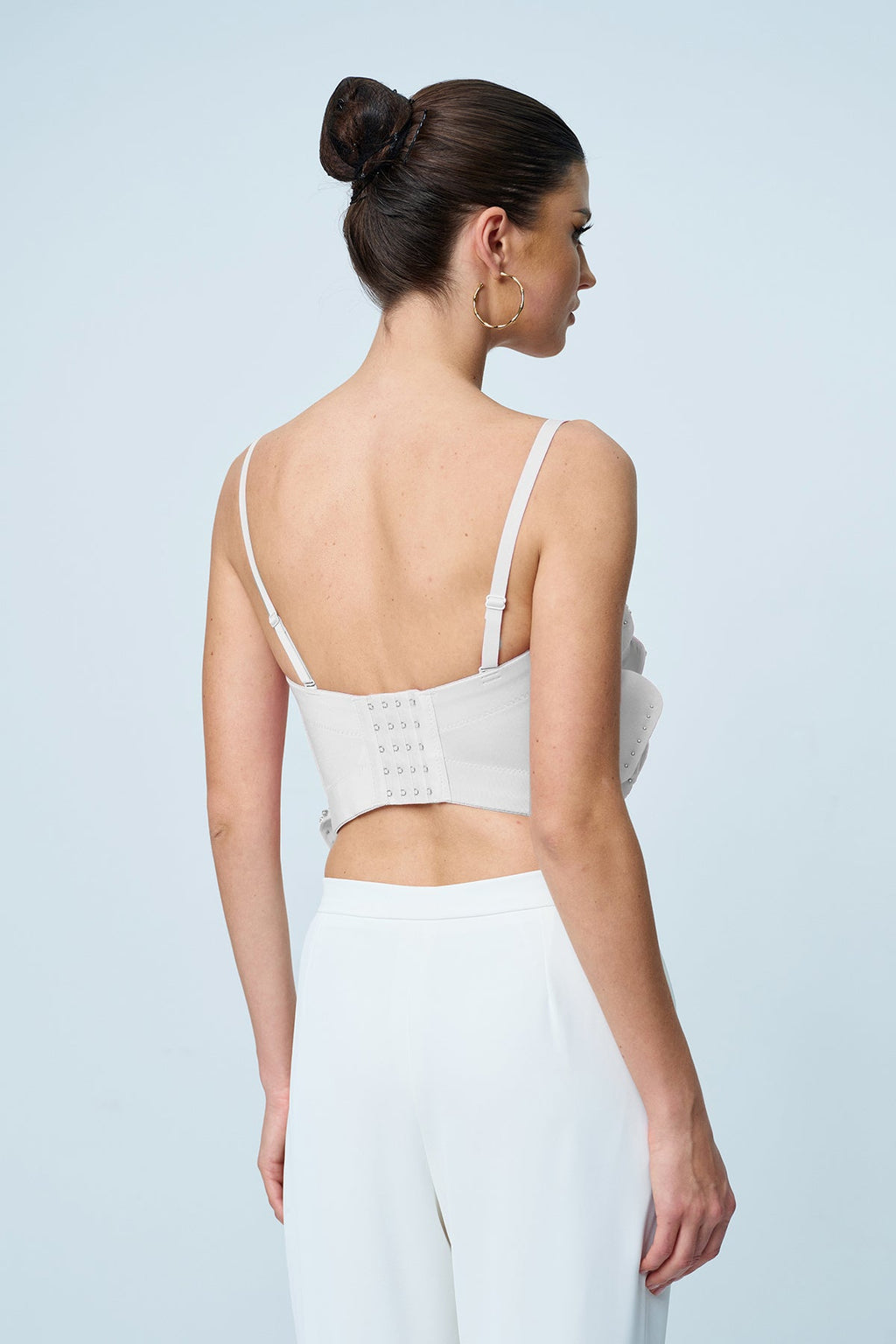 Anjanette Flower Spaghetti Rhinestone Top In White Flowering Girl