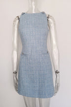 Halter Neck Tweed Vest Mini Dress In Blue Flowering Girl