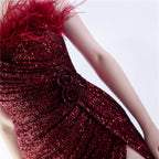 Chroma Wine Sequin Flower Feather Maxi Dress Flowering Girl