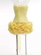 Amy Flower Embellished Mini Skirt Corset Set In Yellow Flowering Girl