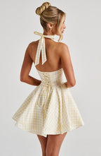 Doris Mini Dress - Lemon Gingham Flowering Girl