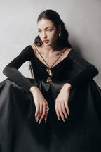 Black A-Line Cold Shoulder Sleeved Spandex Taffeta Maxi Dress Flowering Girl