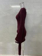 Brown Long Sleeve Knitted Mini Dress Flowering Girl