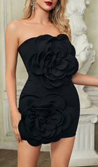 Annabeth Black Flower Bind Mini Dress