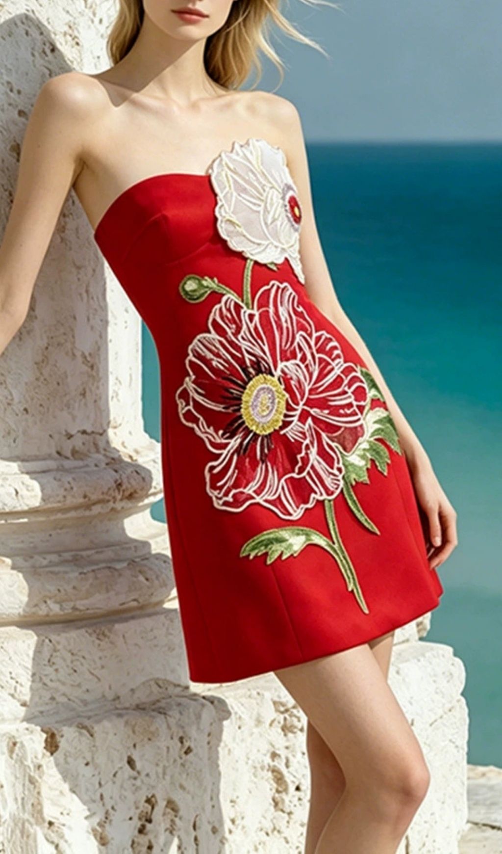 Lailah Red Strapless Flower Mini Dress Flowering Girl