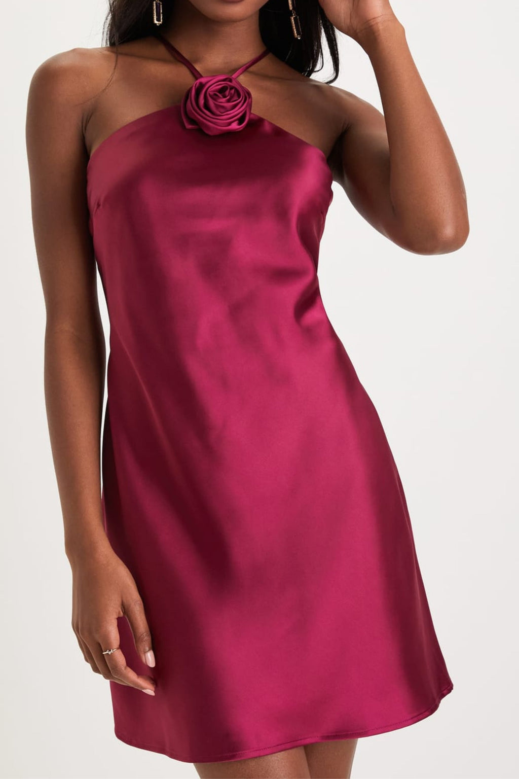 Agenta Satin Rosette Halter Neck Mini Dress Flowering Girl
