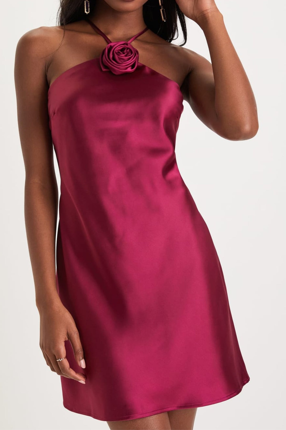 Agenta Satin Rosette Halter Neck Mini Dress Flowering Girl