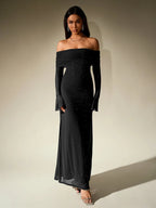 Off Shoulder Flounce Sleeve Mesh Sequin Dress Flowering Girl