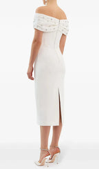 White Crystal Bardot Midi Dress Flowering Girl