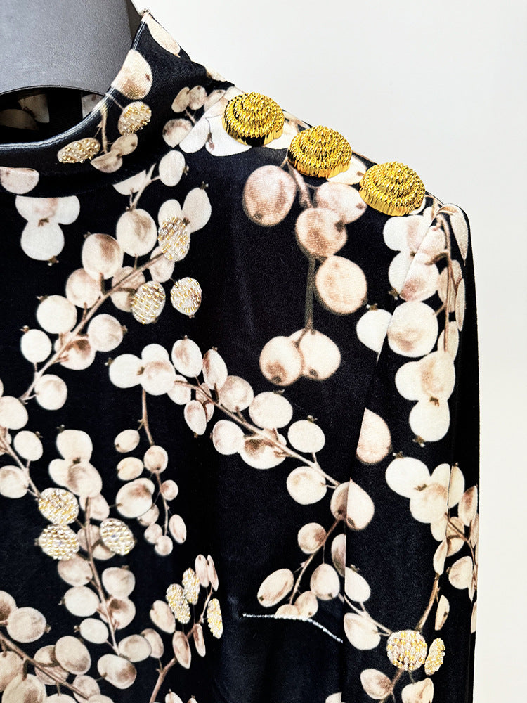 Chaha Redcurrant Print Velvet Mini Dress Flowering Girl