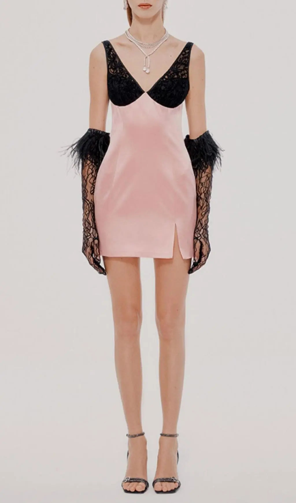 Lace Golves Pink Patchwork Mini Dress Flowering Girl
