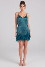 Teal Metallic Fringe Fitted Shift Dress Flowering Girl