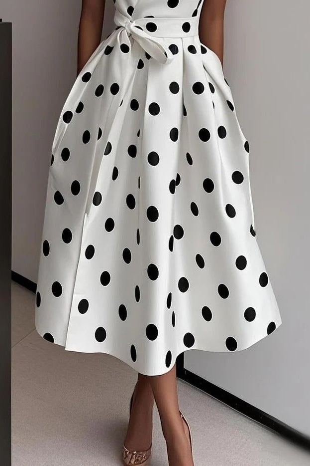 White Polka Dot Strapless Maxi Dress Flowering Girl