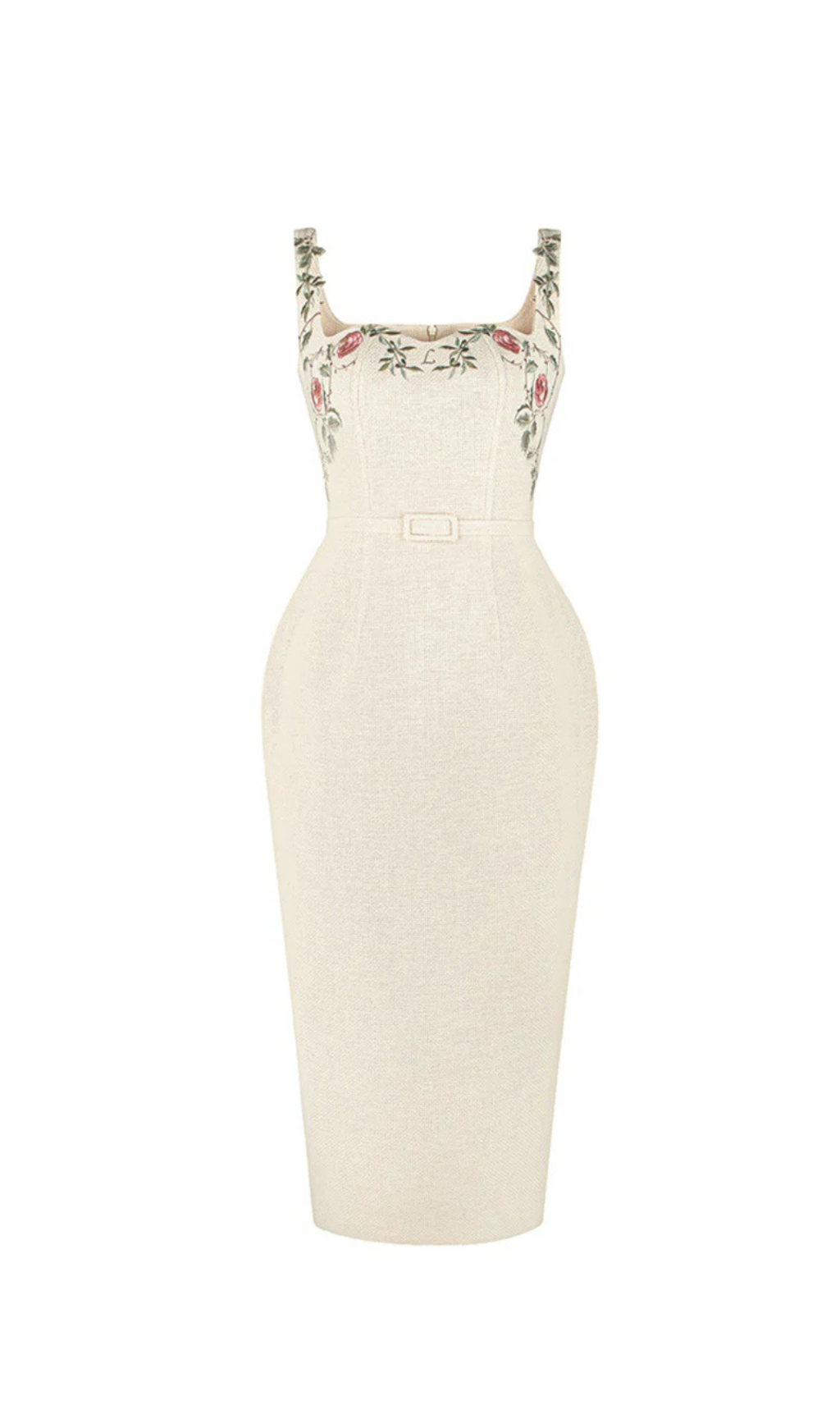 Alessandria Machine Embroidery Strap Hip Midi Dress Flowering Girl